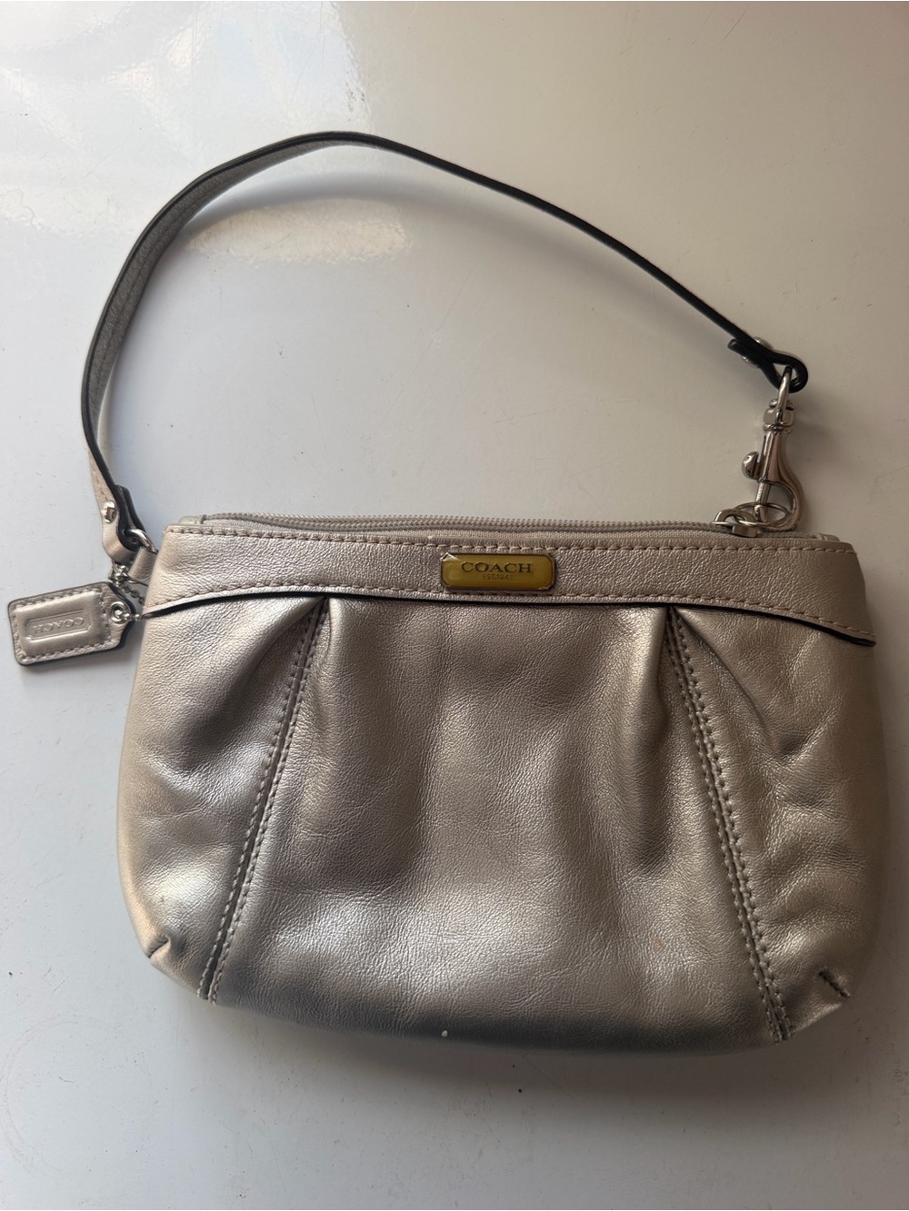 Coach Metallic Taupe Leather Wristlet